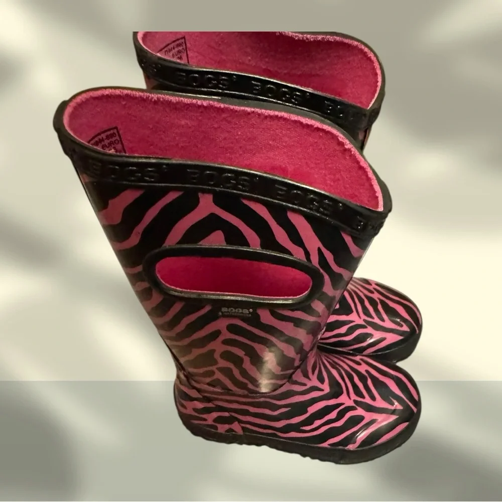 Bogs Kids Pink and Black Zebra Rain Boots